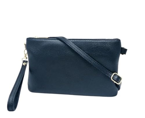 Mauro Pelletteria Clutch für Damen mit Schultergurt, elegante Damen-Tasche aus echtem Leder, weich, hergestellt in Italien, Clutch Handtaschen, Modell Mya, blau von Mauro Pelletteria