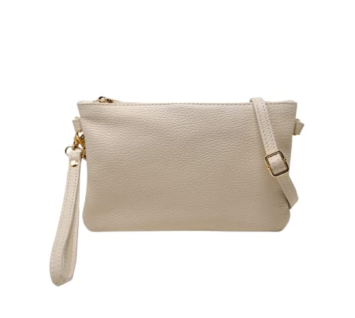 Mauro Pelletteria Clutch für Damen mit Schultergurt, elegante Damen-Tasche aus echtem Leder, weich, hergestellt in Italien, Clutch Handtaschen, Modell Mya, elfenbein von Mauro Pelletteria