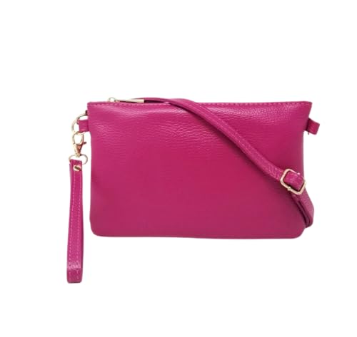 Mauro Pelletteria Damen-Clutch mit Schultergurt, Clutch-Tasche für Damen, elegant, aus weichem Echtleder, hergestellt in Italien, Clutch-Taschen, Modell Mya, fuchsia von Mauro Pelletteria