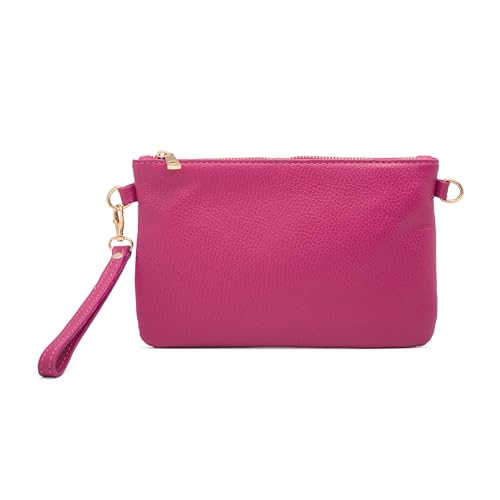 Mauro Pelletteria Damen-Clutch aus echtem Leder – Handtasche & Umhängetasche – 100% Made in Italy – Abnehmbarer Schultergurt & Handg (Fuxia) von Mauro Pelletteria