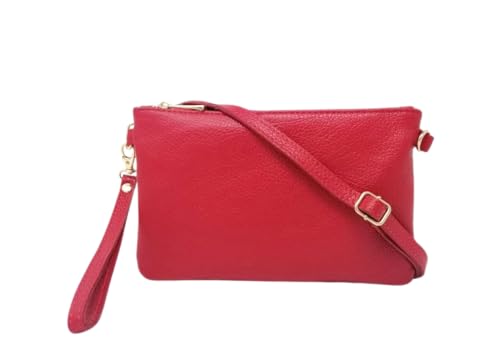 Mauro Pelletteria Clutch für Damen mit Schultergurt, elegante Damen-Tasche aus echtem Leder, weich, hergestellt in Italien, Clutch Handtaschen, Modell Mya, rot von Mauro Pelletteria