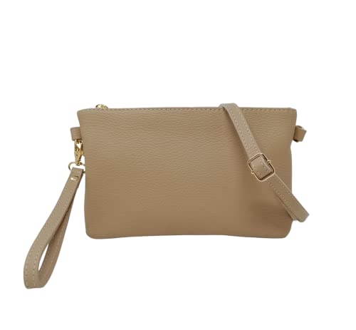 Mauro Pelletteria Clutch für Damen mit Schultergurt, elegante Damen-Tasche aus echtem Leder, weich, hergestellt in Italien, Clutch Handtaschen, Modell Mya, sand von Mauro Pelletteria