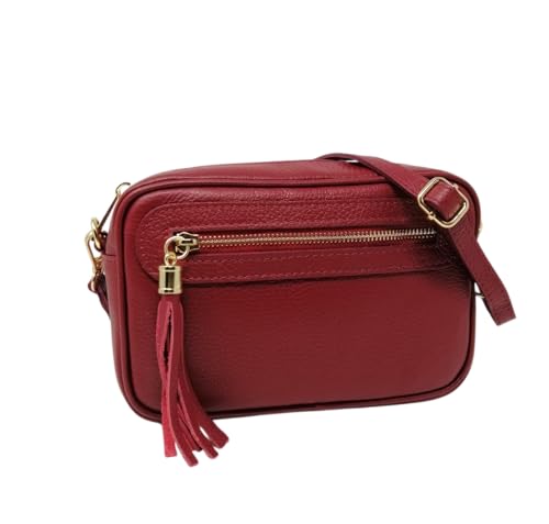 Mauro Pelletteria Damen Handy Umhängetasche aus echtem Leder – 100% Made in Italy – Klein, mit 2 Fächern – Verstellbarer Schultergurt – Premium Handarbeit aus Florenz (Bordeaux) von Mauro Pelletteria