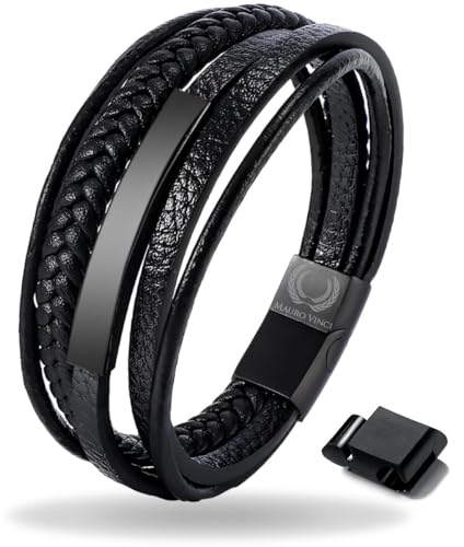 Mauro Vinci Lederarmband Herren schwarz - Doppelkordelarmband mit Magnetverschluss - Verstellbar von 21,5cm bis 23cm MB-0061 URO PLANO- Armband Leder schwarz - Mit Geschenkverpackung Mauro Vinci Lederarmband Herren schwarz - Doppelkordelarmband mit Magnetverschluss - Verstellbar von 21,5cm bis 23cm MB-0061 URO PLANO- Armband Leder schwarz - Mit Geschenkverpackung von Mauro Vinci