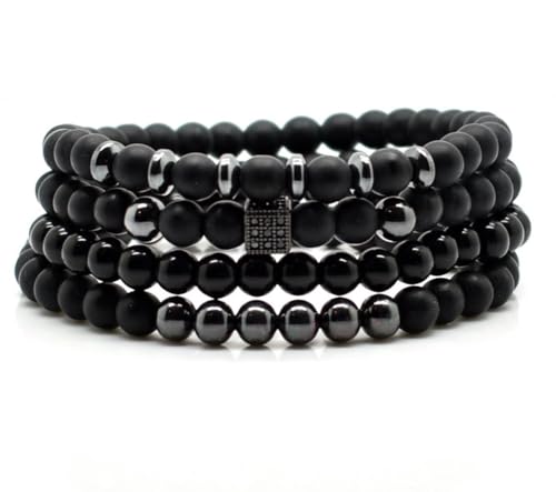 New Mauro Vinci Perlenarmband Herren Schwarz set 6mm - Onyx Schwarz Naturstein Geschenkverpackung Armband Männer Perlen (19,5cm) von Mauro Vinci