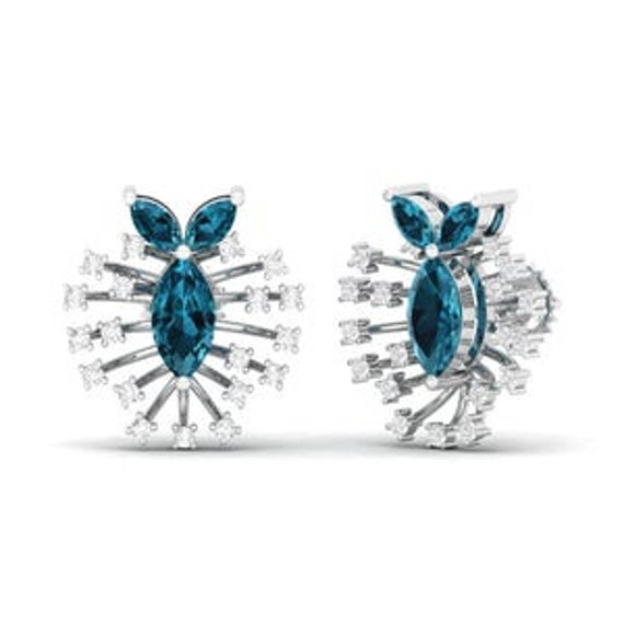 Maurya London Sakana Push-Back-Ohrringe Mit Blauem Topas Und Diamanten von MauryaFineJewels