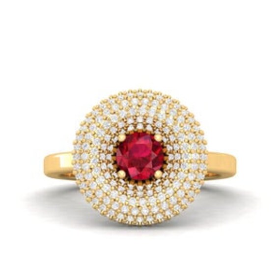 Maurya Ruby Winter Apple Versprechen Ring Mit Micro Pave Set Diamanten von MauryaFineJewels