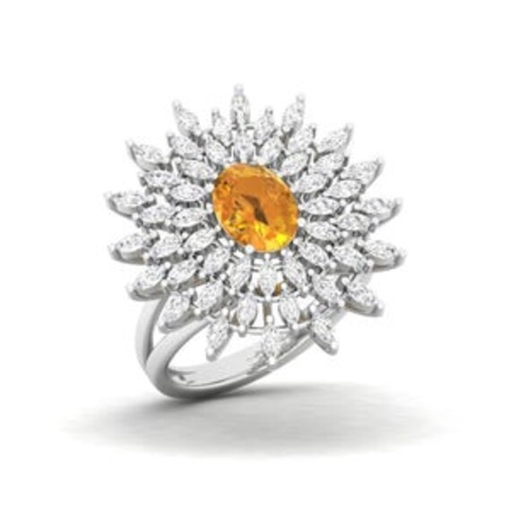 Maurya Solitaire Citrine Sunflower Cocktail Ring Mit Marquise Diamanten von MauryaFineJewels