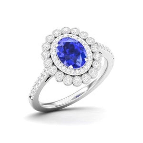 Maurya Tanzanite Subtiler Verlobungsring Mit Diamant Heiligenschein von MauryaFineJewels