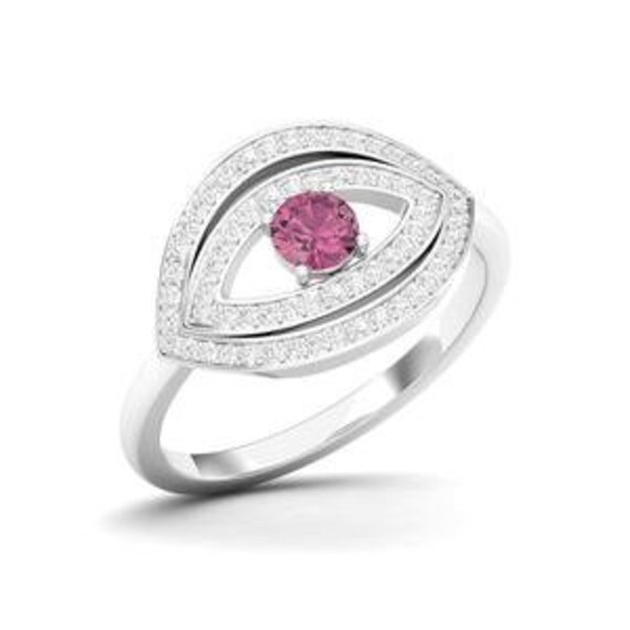 Maurya Evil Eye Natürlicher Pink Amethyst Versprechensring Mit 100% Diamanten von MauryaFineJewels