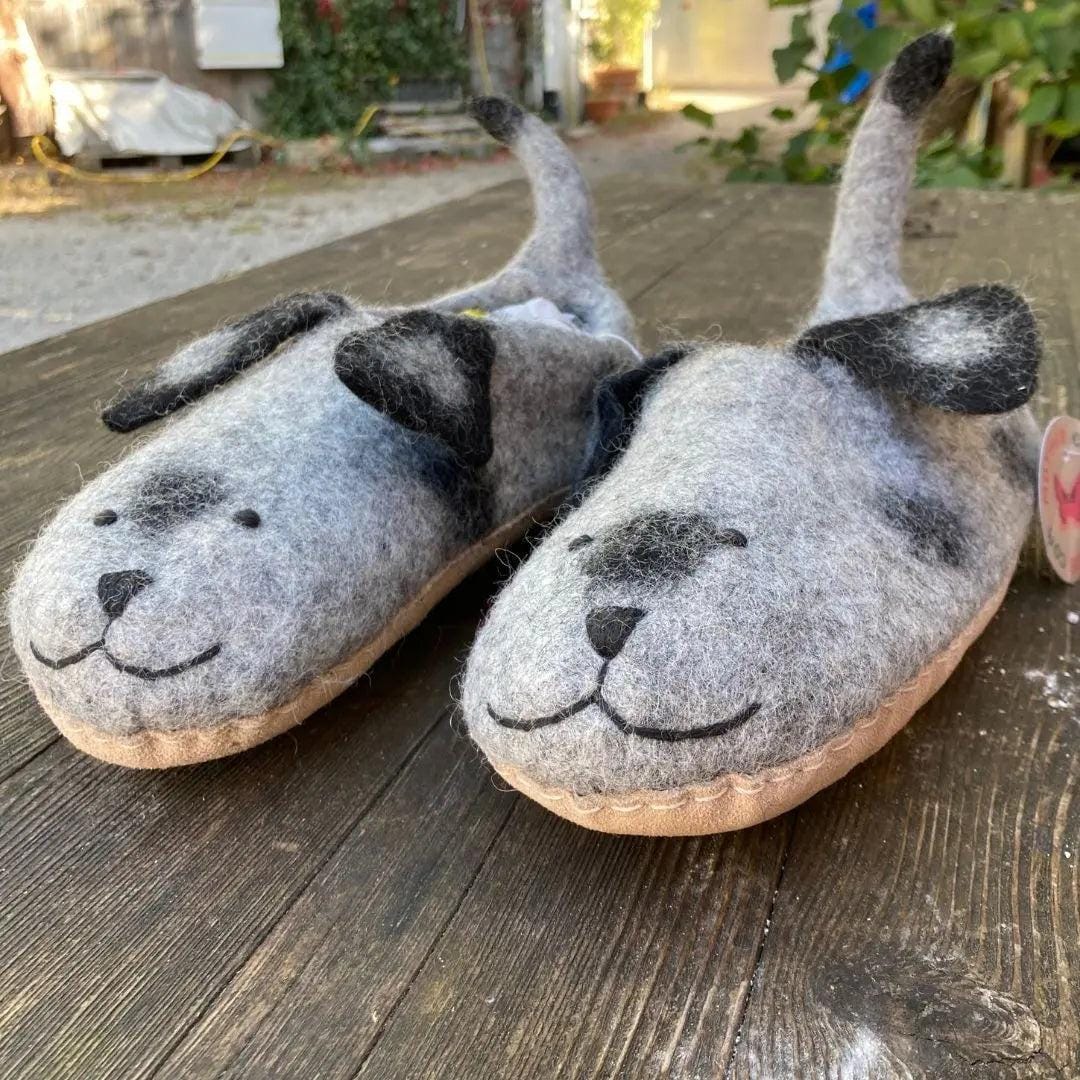 Hunde Grau Filzpantoffeln Für Kinder von MausSchuhDe