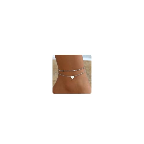 Mauzew 18 Karat vergoldetes Fußkettchen für Damen, zarte wasserdichte Fußkettchen mit kubanischer Gliederkette, geschichteter Herzanhänger mit Strasssteinen, Una talla, Kein Edelstein Mauzew 18 Karat vergoldetes Fußkettchen für Damen, zarte wasserdichte Fußkettchen mit kubanischer Gliederkette, geschichteter Herzanhänger mit Strasssteinen, Una talla, Kein Edelstein von Mauzew