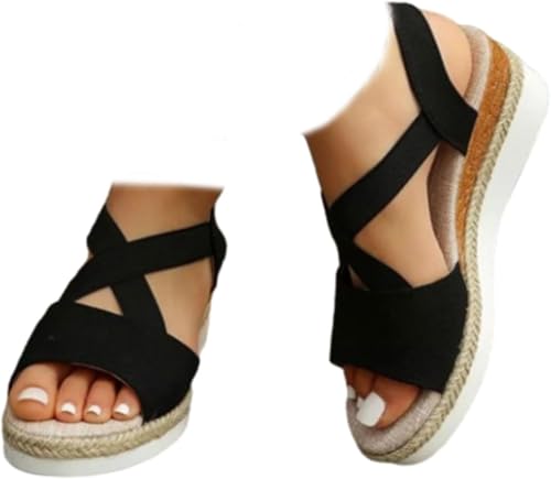 MavChanolia Orthopädische Plateausandalen mit Keilabsatz für Damen, bequeme Sandalen mit Keilabsatz für Damen, lässige Riemchensandalen zum Reinschlüpfen von MavChanolia