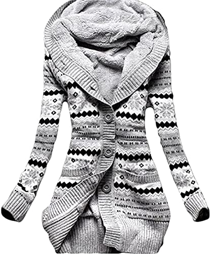 Daman Mit Kapuze Langen Loose gestreift Warm Abschnitt sowie Dicke Samt Gestrickt knopf Strickjacke Outwear Mäntel Tunika Parka Hoodie Tuniken Kapuzenpullis Kapuzenpullover Kapuzenjacke (EU(38)(M)) von Maverick pig