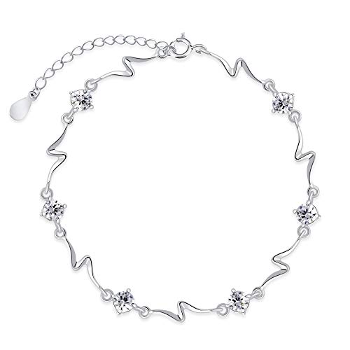 Maverton Glamour Infinity Damen Armband 925 Silber mit zarten Kristallen + personalisierte Geschenkbox mit Gravur - silberne Armkette für Frauen - Länge: 16-20 cm von Maverton