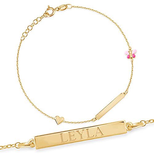 Maverton ID Kinder Armband 333 Gold - mit Namen + personalisierte Geschenkbox mit Gravur - Weihnachtsgeschenke - Geschenk zur Geburt Taufe Geburtstag - Länge: 13-17 cm - 8 Karat von Maverton