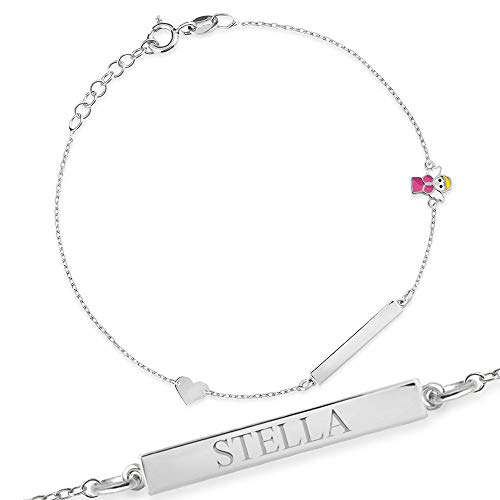 Maverton ID Kinder Armband 925 Silber mit Herzen und Engelchen + personalisierte Geschenkbox mit Gravur - Namensarmband zur Geburt Taufe zum Geburtstag - Länge: 13-17 cm - silber oder vergoldet von Maverton