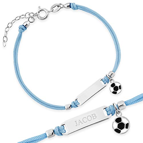 Maverton ID Kinderarmband 925 Silber mit Namen + personalisierte Geschenkbox - Namensarmband für Jungen zur Geburt zur Taufe - Baby Armkette zum Geburtstag - Länge: 13-16 cm - Blau von Maverton
