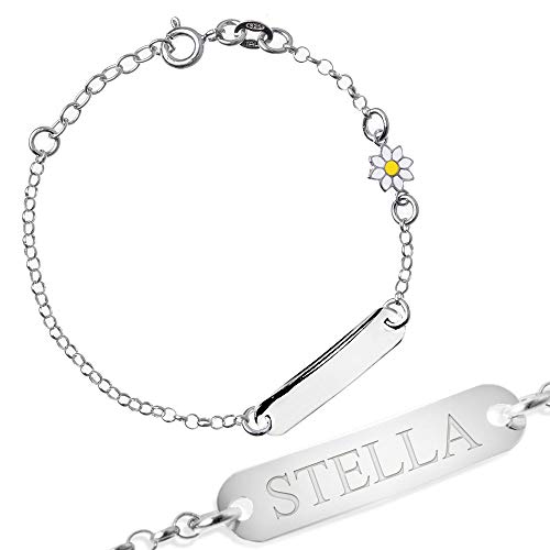 Maverton ID Kinderarmband 925 Silber mit Namen + personalisierte Geschenkbox mit Gravur - Namensarmband zur Geburt Taufe - Baby Armkette zum Geburtstag - Länge: 13-17 cm von Maverton