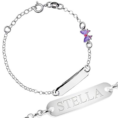 Maverton ID Kinderarmband 925 Silber mit Namen + personalisierte Geschenkbox mit Gravur - Namensarmband zur Geburt Taufe - Baby Armkette zum Geburtstag - Länge: 13-17 cm von Maverton