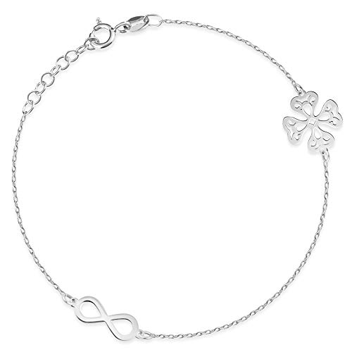 Maverton Infinity Damen Armband 925 Silber + personalisierte Geschenkbox mit Gravur - mit Glücksbringer - Geschenk für Frauen - Länge: 16-20 cm von Maverton