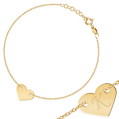 Maverton Initial Damen Armband - Herz mit Buchstaben + personalisierte Geschenkbox mit Gravur - ID Herz Armband für Frauen - Länge: 16-19 cm - 14 Karat oder 925 Silber vergoldet von Maverton