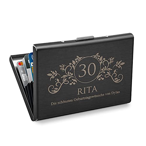 Maverton Kartenetui mit Gravur - für Kreditkarten + Visitenkarten - personalisiert - 5 Fächer - schwarz lackiert - Geburtstagsgeschenk für Frauen - Dekor von Maverton