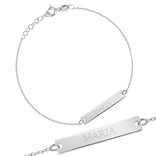 Maverton Kinder ID Armband 925 Silber mit Gravur + personalisierte Geschenkbox - Armkette mit Namen für Mädchen und Jungen - zur Geburt zur Taufe - Länge: 13-17 cm - silber/vergoldet - silber von Maverton