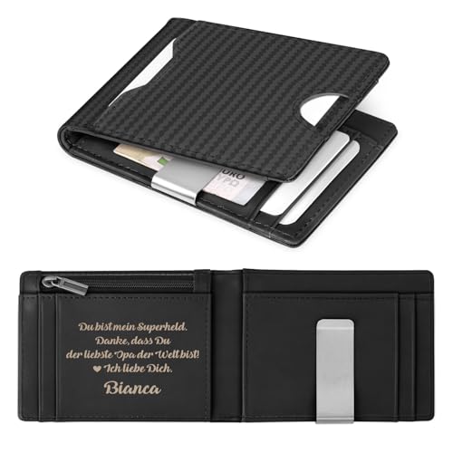 Maverton Mini Geldbörse Herren für 9 Karten - Slim Wallet mit Münzfach aus echtem Rindsleder - Schwarz Carbon Design - Geschenke für Männer - personalisierte Geschenke für Opa Maverton Mini Geldbörse Herren für 9 Karten - Slim Wallet mit Münzfach aus echtem Rindsleder - Schwarz Carbon Design - Geschenke für Männer - personalisierte Geschenke für Opa von Maverton