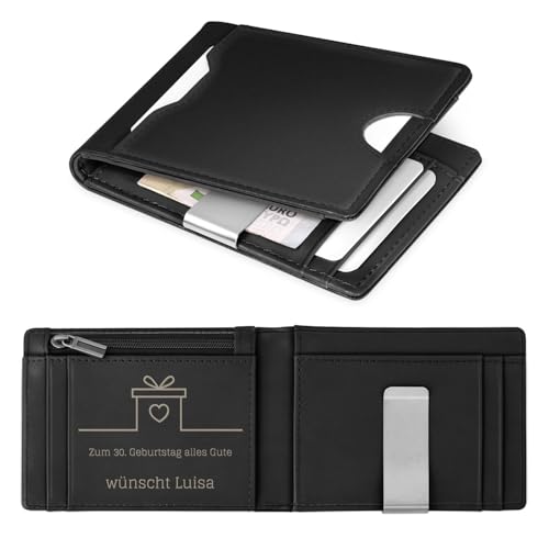 Maverton Slim Wallet mit Münzfach - Schwarze Geldbörse Herren aus Rindsleder - glatt schwarz - personalisierte Geschenke für ihn - Geschenke für Männer zum Geburtstag von Maverton