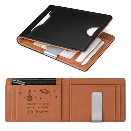Maverton Slim Wallet mit Münzfach aus echtem Rindsleder - Geldbörse Herren für 9 Karten- Geschenke für Männer - personalisierte Geschenke für ihn zum Valentinstag- schwarz-braun von Maverton