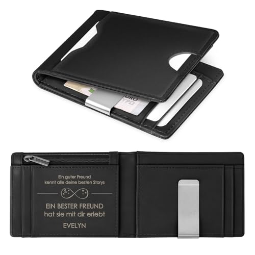 Maverton Slim Wallet mit Münzfach aus echtem Rindsleder - Geldbörse Herren für 9 Karten- Geschenke für Männer - personalisierte Geschenke für ihn zum Valentinstag- schwarz glatt von Maverton