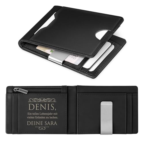 Maverton Slim Wallet mit Münzfach aus echtem Rindsleder - Geldbörse Herren für 9 Karten- Geschenke für Männer - personalisierte Geschenke für ihn zum Valentinstag- schwarz glatt von Maverton