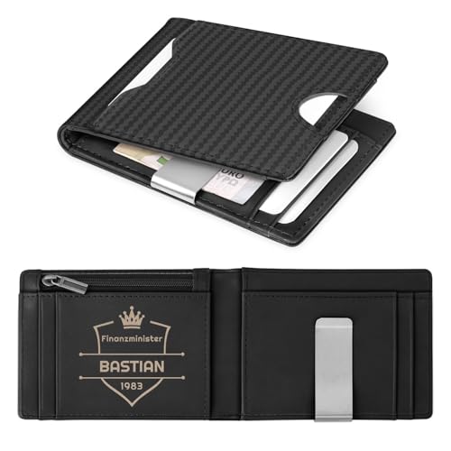 Maverton Slim Wallet mit Münzfach für 9 Karte - Geldbörse Herren aus echtem Rindsleder - Geschenke für Männer - personalisierte Geschenke für ihn - Carbon schwarz von Maverton