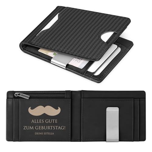 Maverton Slim Wallet mit Münzfach für 9 Karte - Geldbörse Herren aus echtem Rindsleder - Geschenke für Männer - personalisierte Geschenke für ihn - Carbon schwarz von Maverton