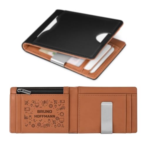 Maverton Slim Wallet mit Münzfach für 9 Karte - Geldbörse Herren aus echtem Rindsleder - Geschenke für Männer - personalisierte Geschenke für ihn - schwarz-braun von Maverton