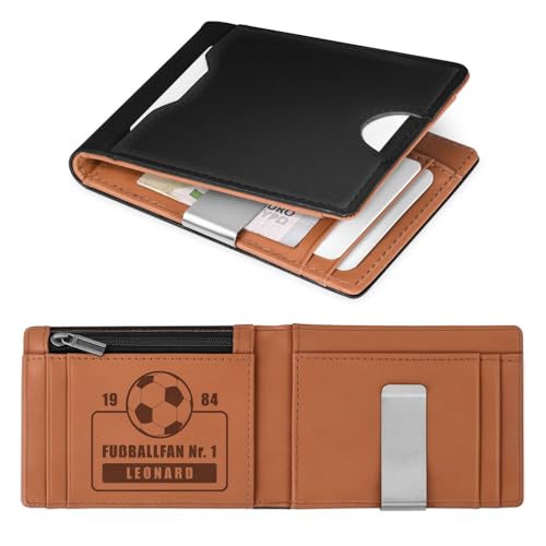 Maverton Slim Wallet mit Münzfach für 9 Karte - Geldbörse Herren aus echtem Rindsleder - Geschenke für Männer - personalisierte Geschenke für ihn - schwarz-braun von Maverton