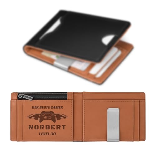 Maverton Slim Wallet mit Münzfach für 9 Karte - Geldbörse Herren aus echtem Rindsleder - Geschenke für Männer - personalisierte Geschenke für ihn - schwarz-braun von Maverton