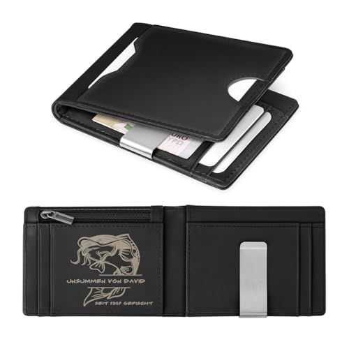 Maverton Slim Wallet mit Münzfach für 9 Karte - Geldbörse Herren aus echtem Rindsleder - Geschenke für Männer - personalisierte Geschenke für ihn - schwarz glatt von Maverton