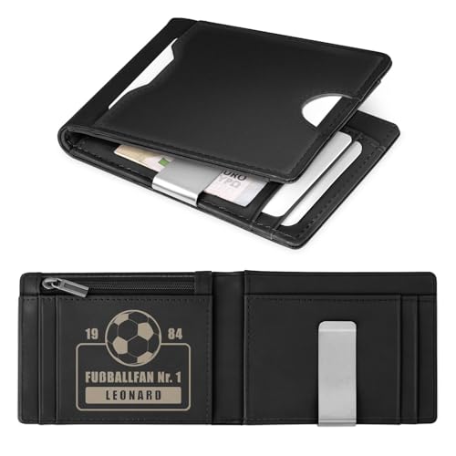 Maverton Slim Wallet mit Münzfach für 9 Karte - Geldbörse Herren aus echtem Rindsleder - Geschenke für Männer - personalisierte Geschenke für ihn - schwarz glatt von Maverton