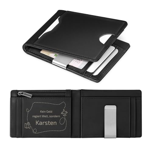 Maverton Slim Wallet mit Münzfach für 9 Karte - Geldbörse Herren aus echtem Rindsleder - Geschenke für Männer - personalisierte Geschenke für ihn - schwarz glatt von Maverton