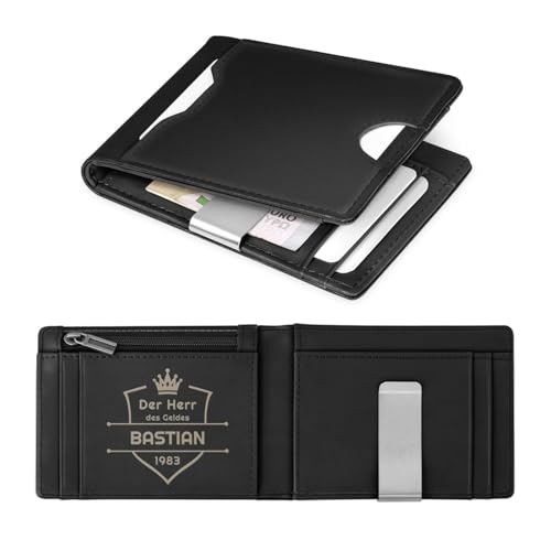 Maverton Slim Wallet mit Münzfach für 9 Karte - Geldbörse Herren aus echtem Rindsleder - Geschenke für Männer - personalisierte Geschenke für ihn - schwarz glatt von Maverton
