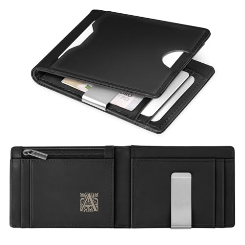 Maverton Slim Wallet mit Münzfach für 9 Karte - Geldbörse Herren mit Inital aus echtem Rindsleder - Geschenke für Männer - personalisierte Geschenke für ihn - schwarz glatt von Maverton