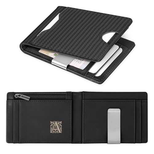 Maverton Slim Wallet mit Münzfach für 9 Karte - Geldbörse Herren mit Initial aus echtem Rindsleder - Geschenke für Männer - personalisierte Geschenke für ihn - Carbon schwarz von Maverton