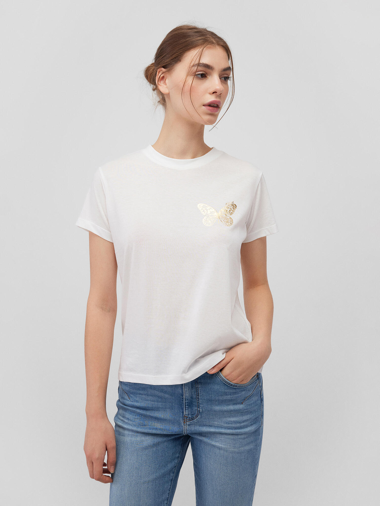Mavi - BUTTERFLY T-SHIRT antique white - Gr. - XL von Mavi
