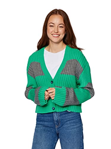 Mavi Damen Cardigan Strickjacke, Grey Melange with Emerald Striped, M/ von Mavi