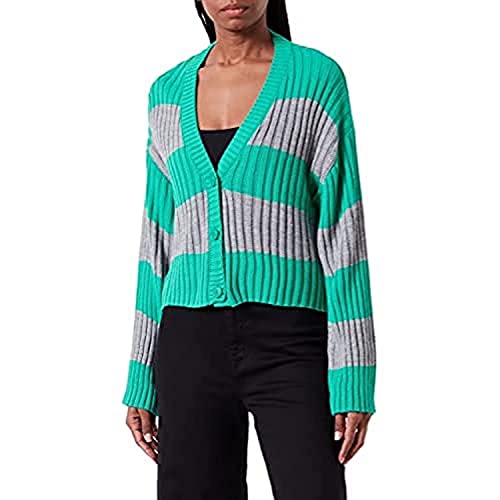 Mavi Damen Cardigan Strickjacke, Grey Melange with Emerald Striped, M/ von Mavi