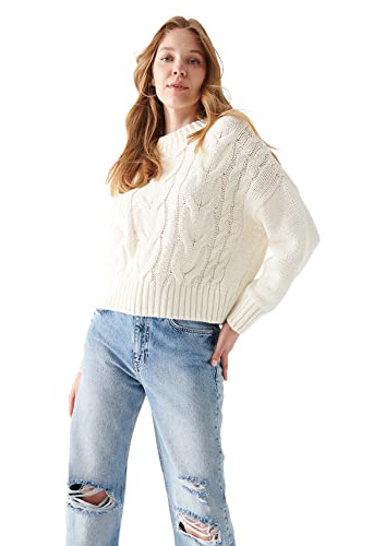 Mavi Damen Crew Neck Sweater Pullover, weiß, Medium von Mavi