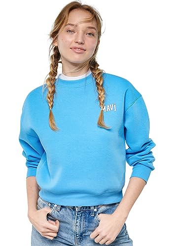 Mavi Damen Pullover Regular Logo Short Sweatshirt Pullover Logo gestrickt von Mavi