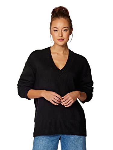 Mavi Damen V Neck Sweater Sweatshirt, Black, S/ von Mavi